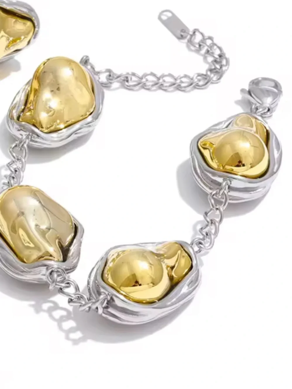 Abstract Silver Dome Link Two Tone Bracelet